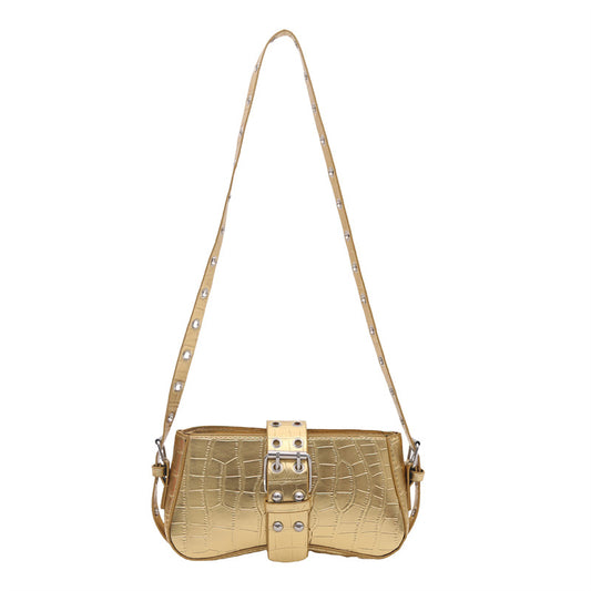 Heavy-Leather metal-texture Shoulder Bag