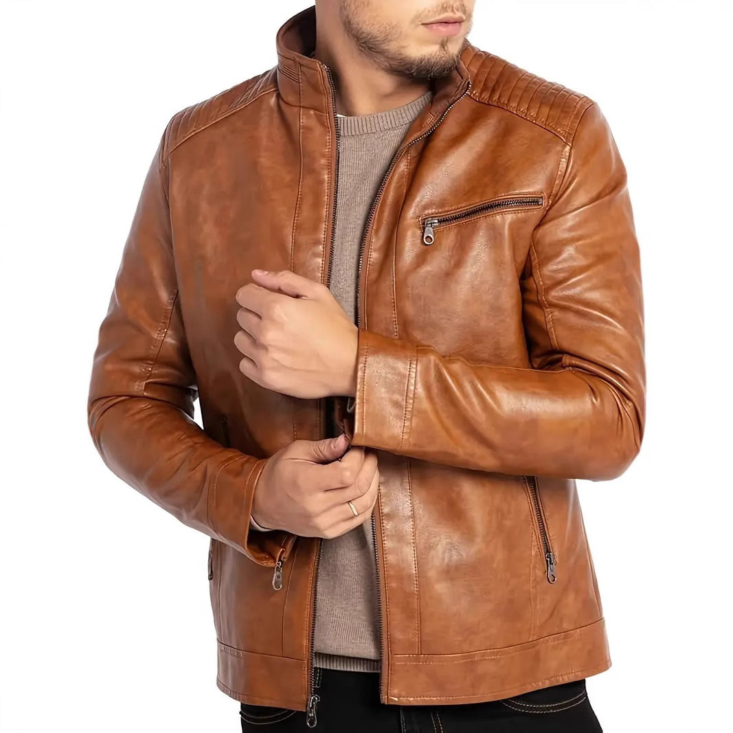 Men's Collar Punk Motorcycle Leather Jacket