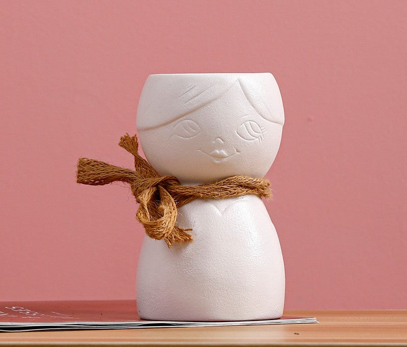 Porcelain Face Vase On Porch Table