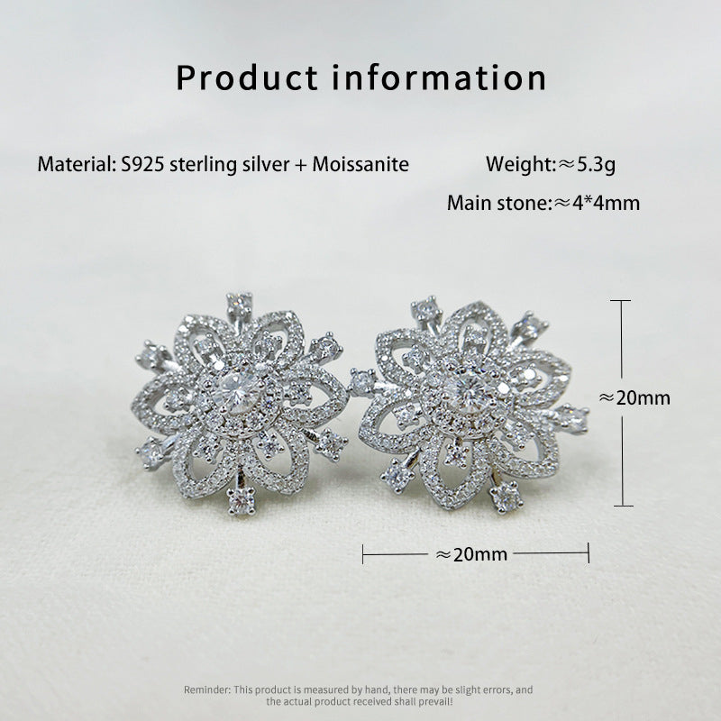 Classic Hexagonal Snowflake Sterling Silver Moissanite Earrings