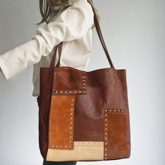 Rivet Contrast Stitching Shoulder Bag