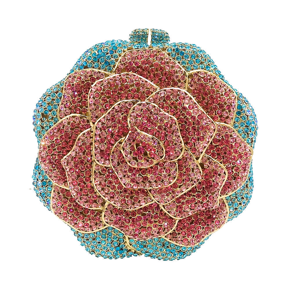 Ladies Evening Bag With Crystals-encrusted Floral Design