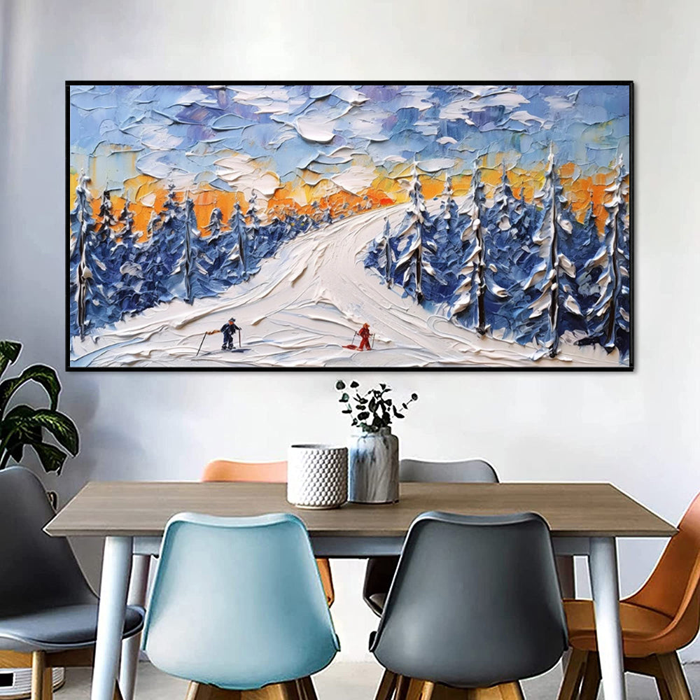 High Quality Sports Winter Skiing Handmade Oil Painting Knife Thick Oil CeShowpiece For Home Decoration Living Room Wall Picture