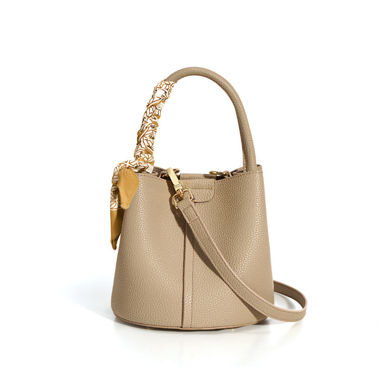 Calf Leather  Texture Bucket Bag